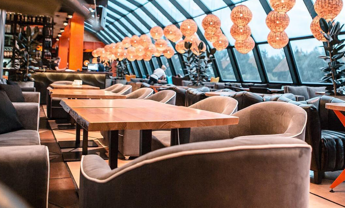 Cozy and chic sofas in Aura Restaurant made by Yavorina