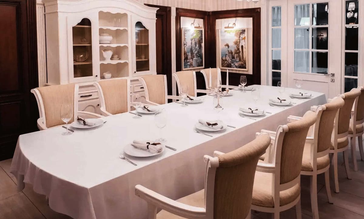 Dining table set with luxury chairs at Orly Park Restaurant, Kyiv - yavorina.com.ua