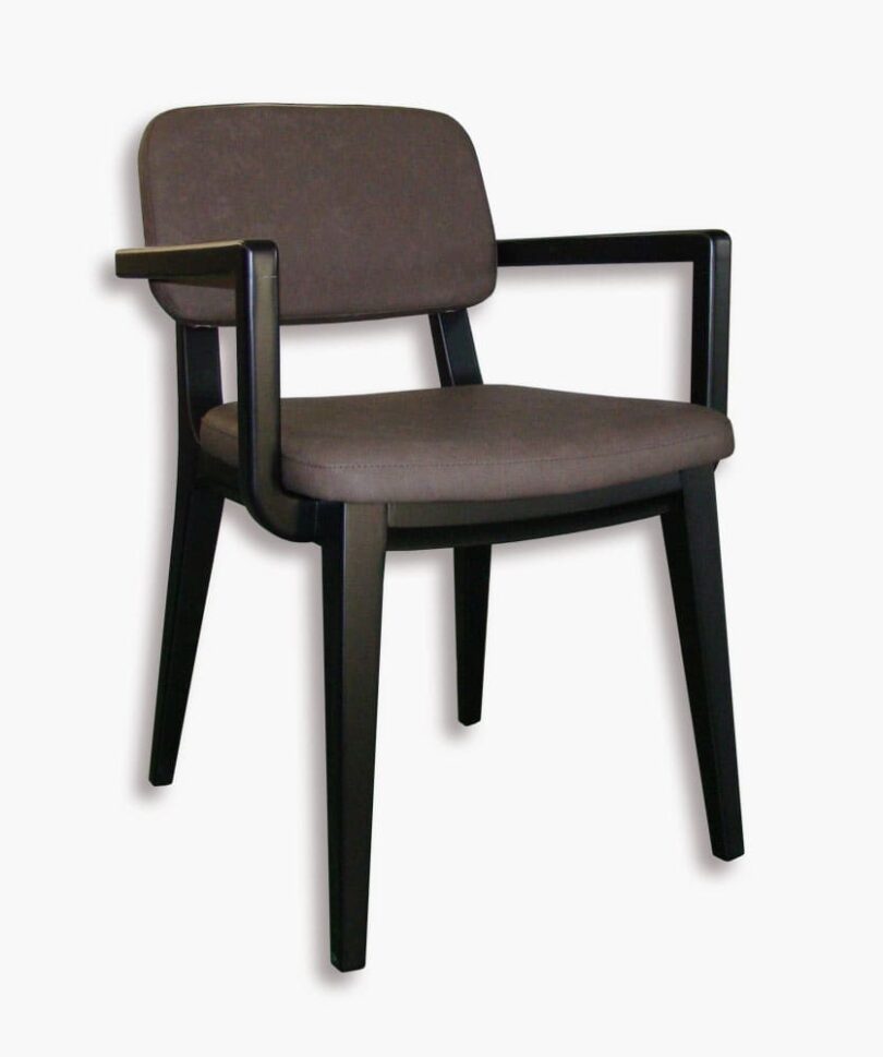Stylish Markus-02 armchair with wooden armrests and elegant wood frame around the backrest - yavorina.com.ua